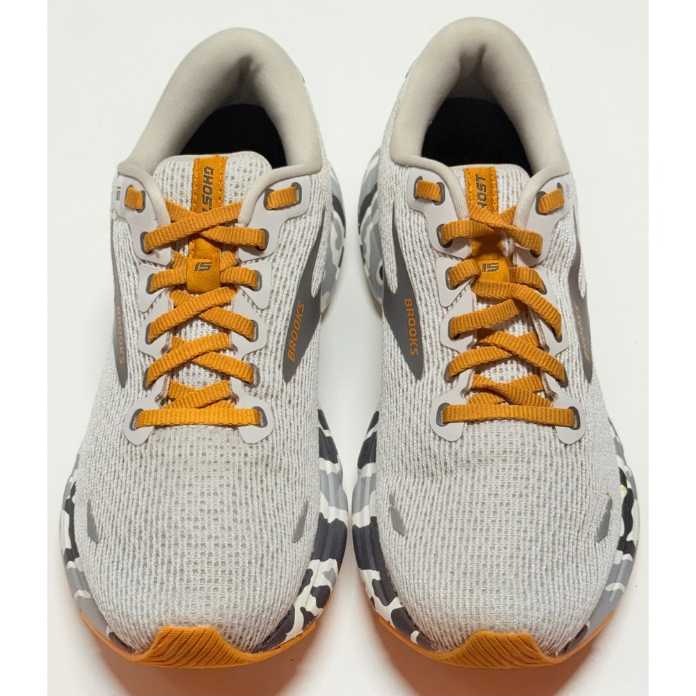 Brooks Ghost 15 Womens Running Shoes 8 Grey Orange Camo 1203801B110 Neutral